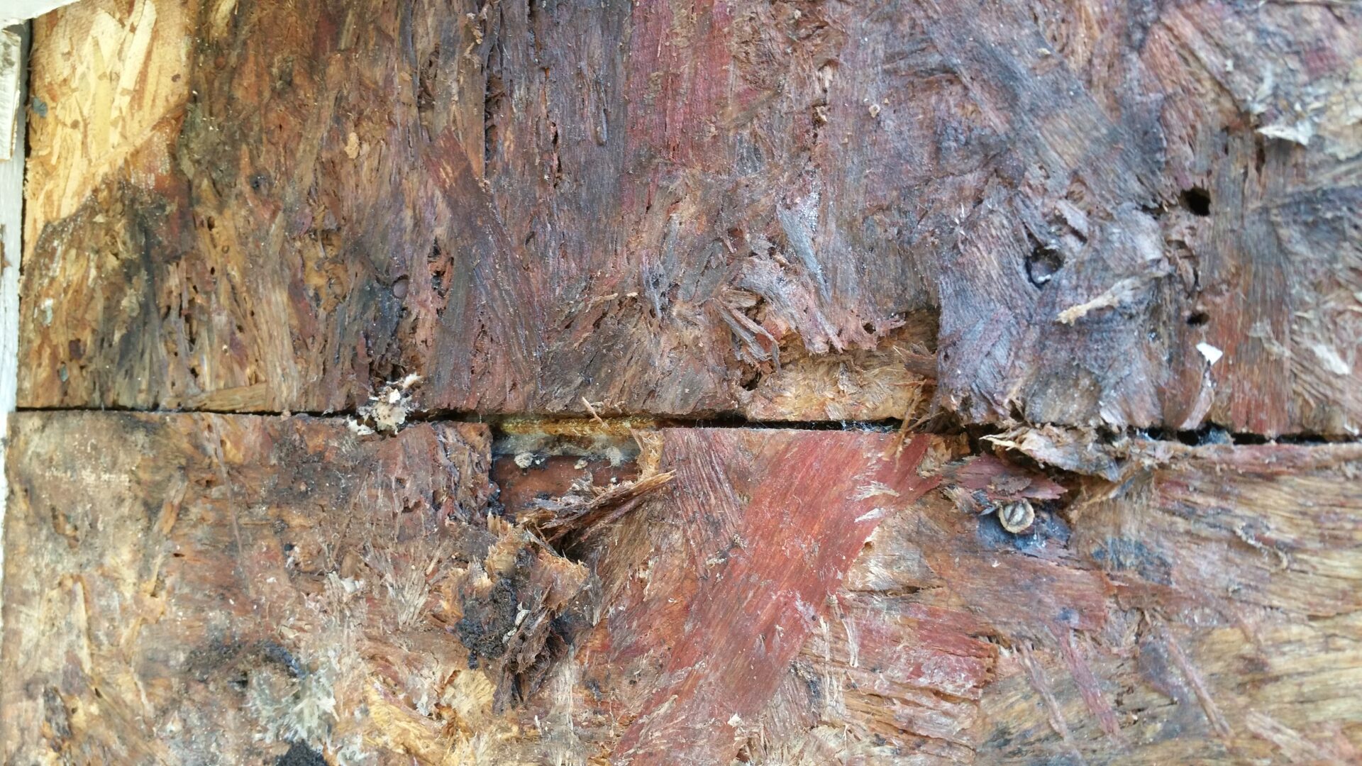 Close-up of weathered, rusted metal surface with peeling paint and corrosion.