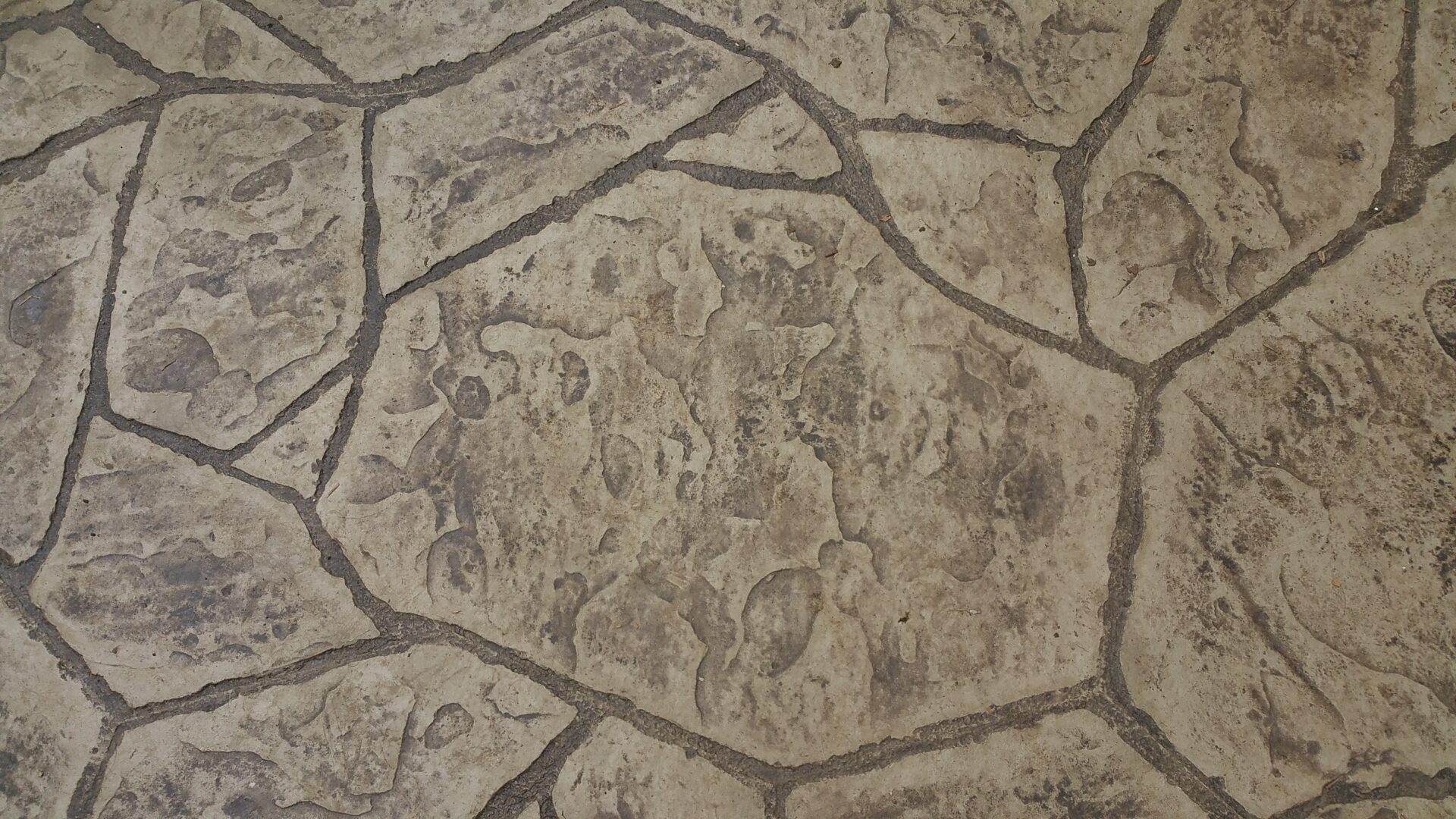 Close-up of textured stone pavement with irregular shapes.