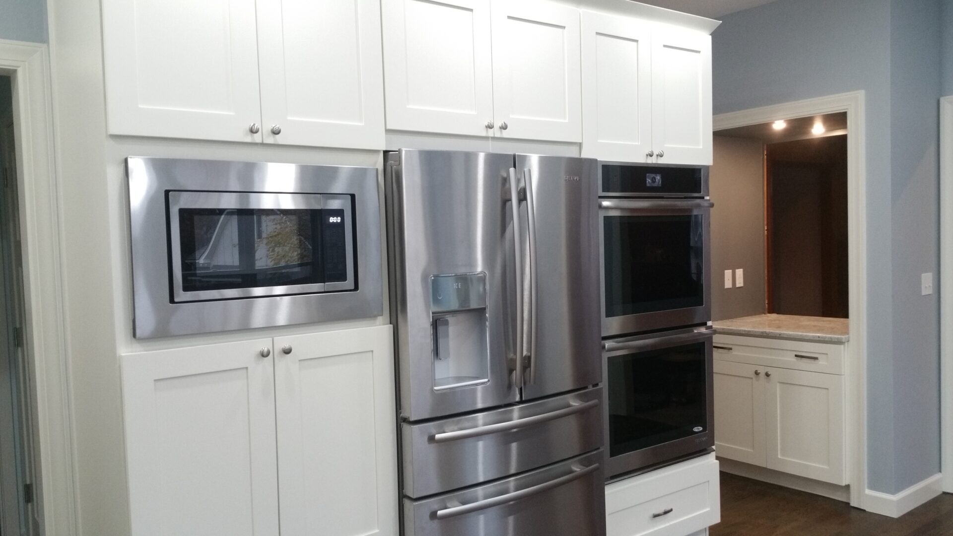 Stainless refrigerator with double ovens and microwave